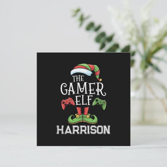 Personalized Gamer Elf Christmas Video Gaming  Holiday Card (Standing Front)