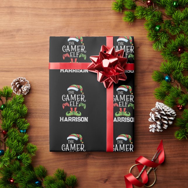 Personalized Gamer Elf Christmas Video Gaming  Wrapping Paper (Holiday Gift)