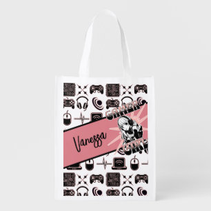 Personalized Gamer Girl Gaming Grocery Bag