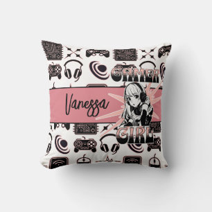 Personalized Gamer Girl Gaming Throw Pillow