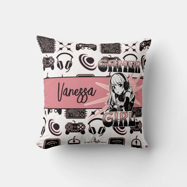 Personalized Gamer Girl | Gaming  Throw Pillow (Front)