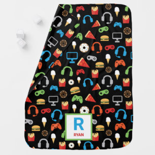 Personalized Gamer Pattern Video Game Snacks Baby Blanket