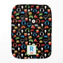 Personalized Gamer Pattern Video Game Snacks Baby Burp Cloth