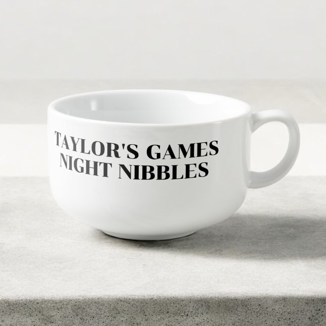 Personalized games night nibbles bowl mug (Personalized games night nibbles bowl mugs from Ricaso. Perfect for snacks)