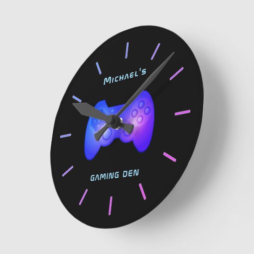 Personalized GAMING DEN Gamers Wall Clock Zazzle