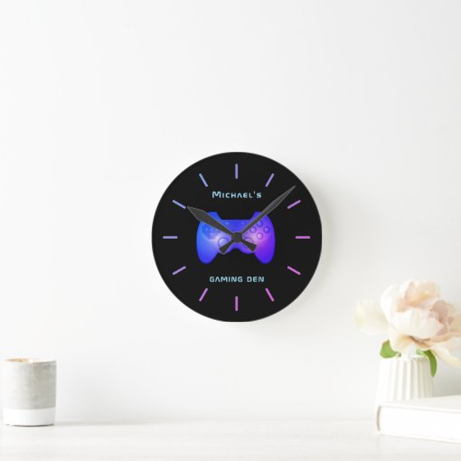 Personalized GAMING DEN Gamers Wall Clock Zazzle