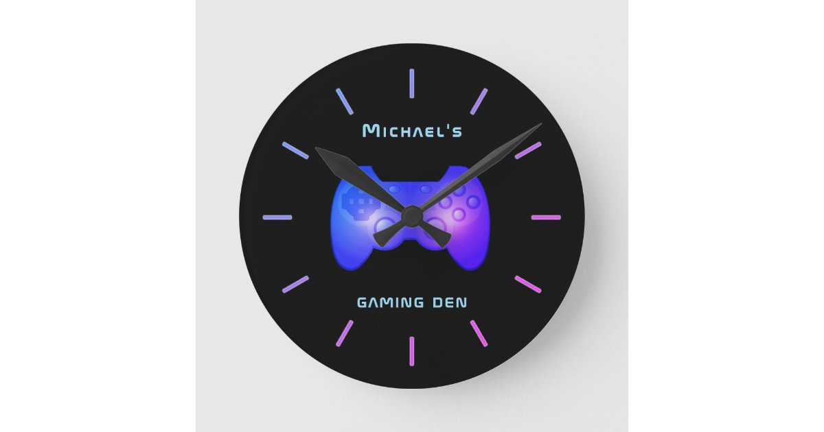 Personalized GAMING DEN Gamers Wall Clock Zazzle
