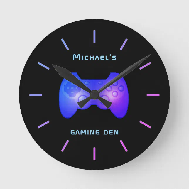 Personalized GAMING DEN Gamers Wall Clock Zazzle