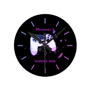 Personalized GAMING DEN Gamers Wall Clock Neon