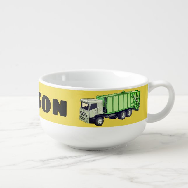 Personalized Garbage Truck Soup Mug (Left)
