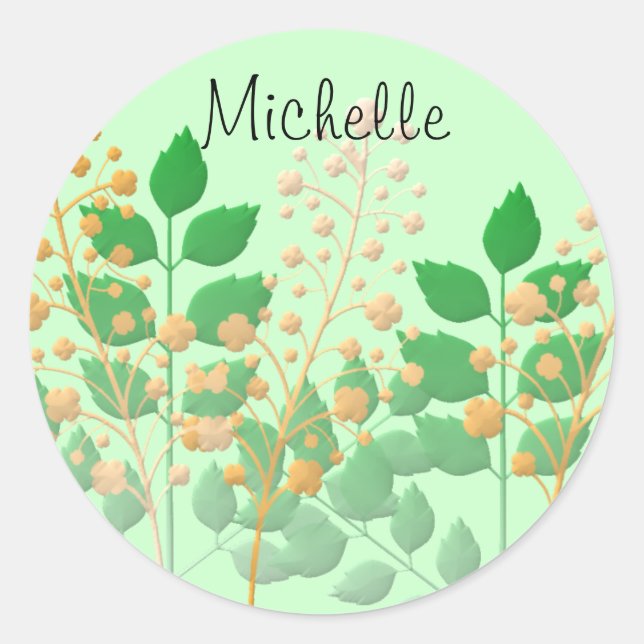 Personalized Garden Flowers and Leaves Classic Round Sticker (Front)