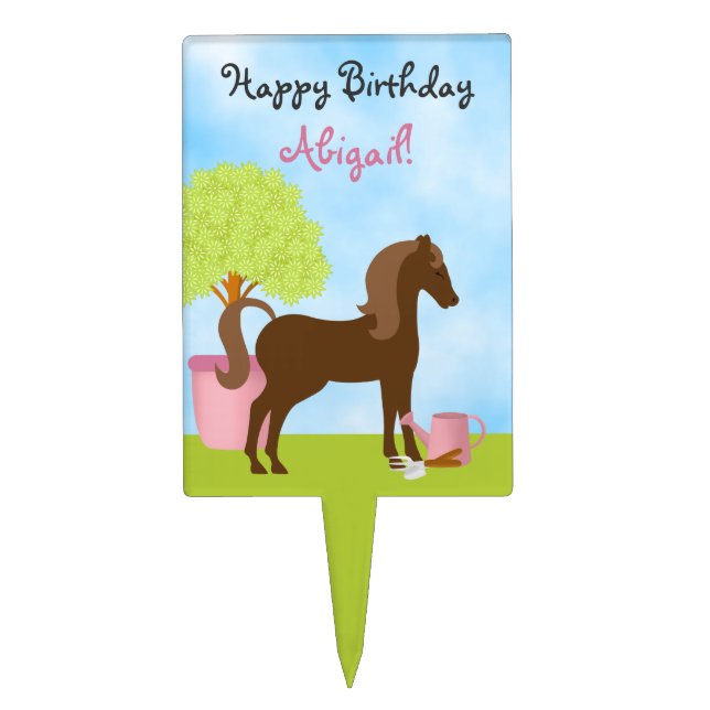 Personalized Garden Horse Birthday Cake Topper (Front)