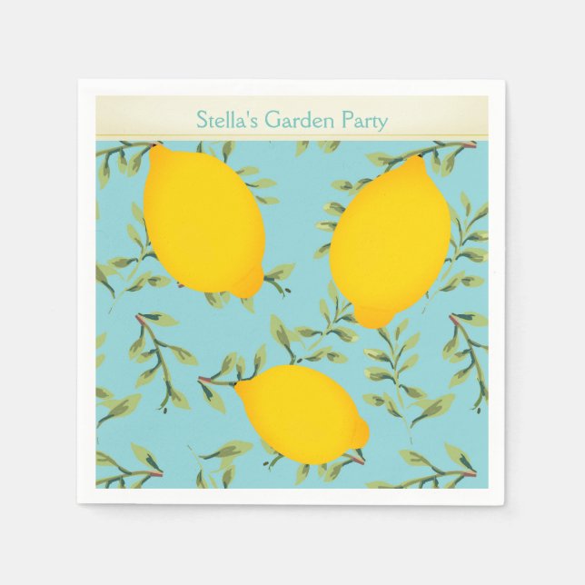 Personalized Garden Party Lemon Paper Napkins (Front)