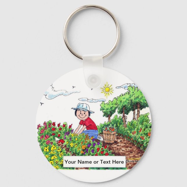 Personalized Gardener - Female Cartoon Keychain (Front)