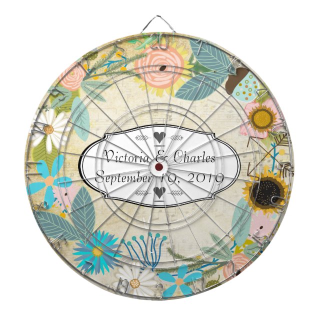Personalized Garland Floral Wedding Dart Board (Front)