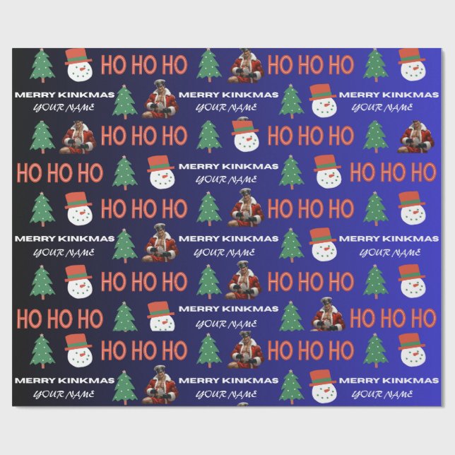 Personalized Gay Leather Santa Xmas Wrapping Paper (Flat)