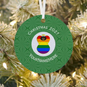 Personalized Gay Pride Black Angel Flag Christmas Metal Ornament