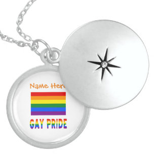 Personalized Gay Pride Flag LGBTQ Sterling Silver Locket Necklace