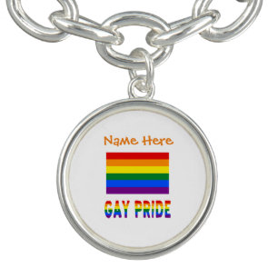 Personalized Gay Pride LGBTQ Rainbow Flag Charm Bracelet