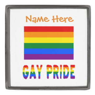 Personalized Gay Pride LGBTQ Rainbow Flag Gunmetal Finish Lapel Pin