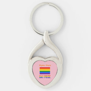Personalized Gay Pride LGBTQ Rainbow Flag Heart Keychain