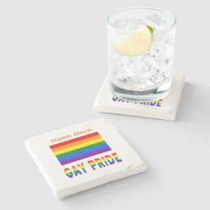 Personalized Gay Pride LGBTQ Rainbow Flag Stone Coaster