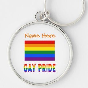 Personalized Gay Pride LGBTQ Rainbow Round Metal  Keychain