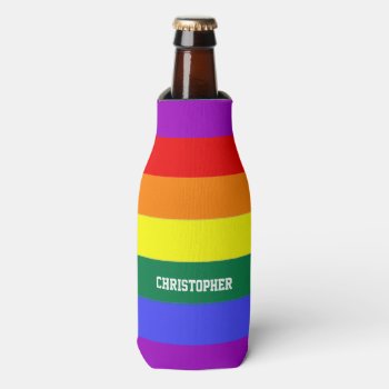 Personalized Gay Pride Rainbow Flag Bottle Cooler by Neurotic_Designs at Zazzle