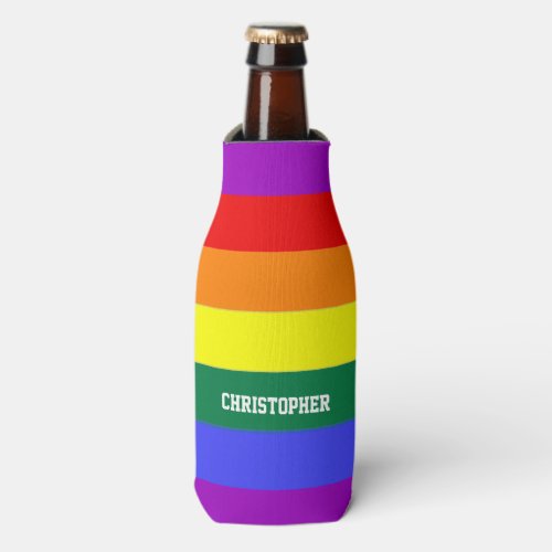Personalized Gay Pride Rainbow Flag Bottle Cooler