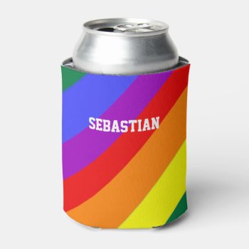 Personalized Gay Pride Rainbow Flag Can Cooler by Neurotic_Designs at Zazzle