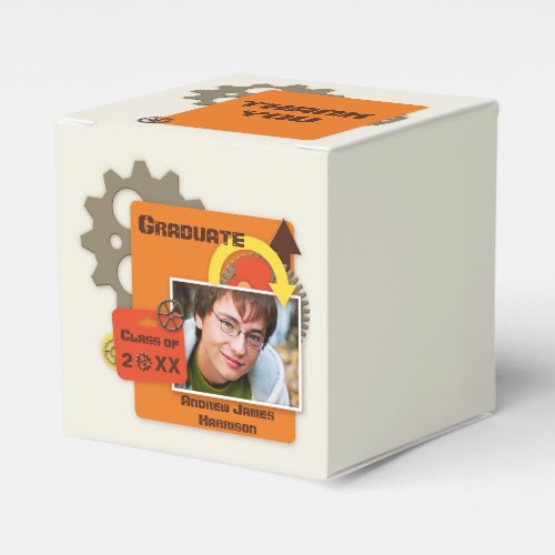 Personalized Gears Graduation Photo Thank You Favor Boxes