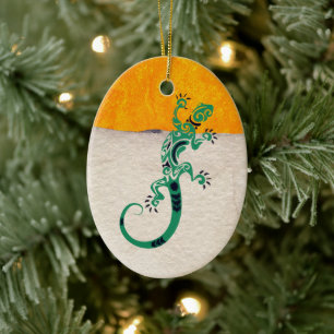 Personalized Gecko Lizard on Stone and Stucco Ceramic Ornament