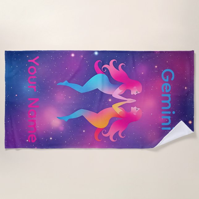 Personalized Gemini Astrology Sign Beach Towel (Front)