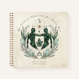 Personalized Gemini Emerald & Gold Zodiac Gift Notebook