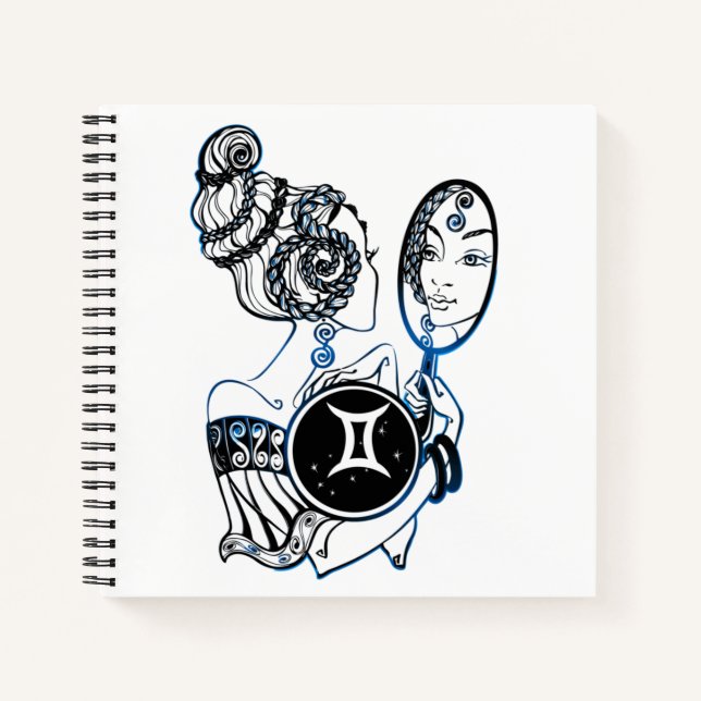 Personalized Gemini Zodiac Art Deco Lady Notebook (Front)
