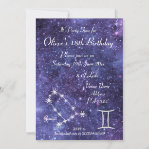 Personalized Gemini Zodiac Galaxy Party Invitation