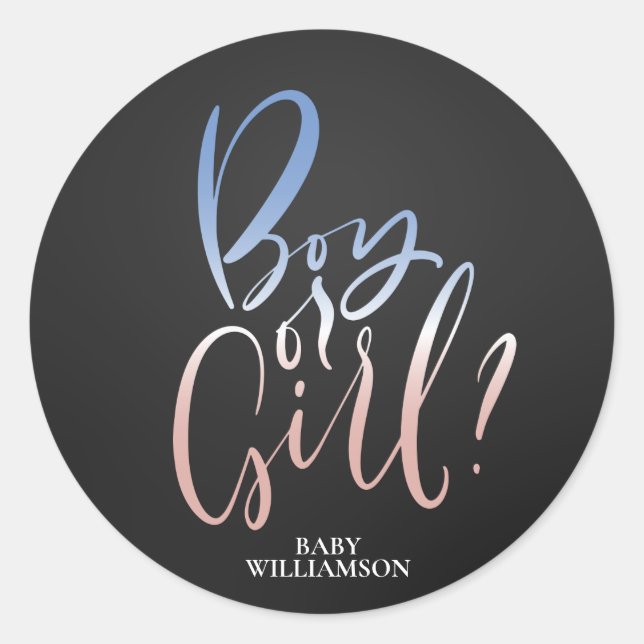 Personalized Gender Reveal Boy or Girl Classic Round Sticker (Front)