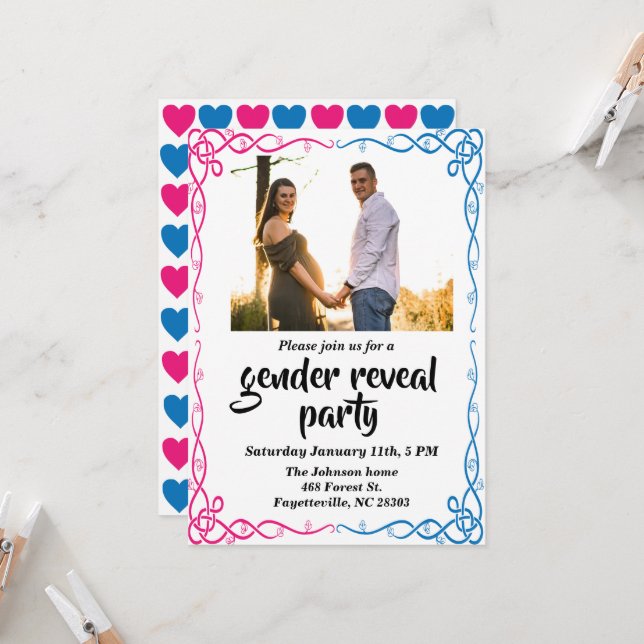 Personalized Gender reveal party photo Invitation (Front/Back In Situ)