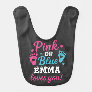 Personalized Gender Reveal Pink or Blue Baby Showe Baby Bib