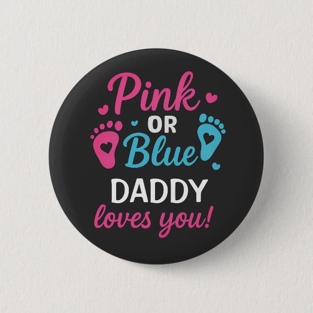 Personalized Gender Reveal Pink or Blue Baby Showe Button (Front)