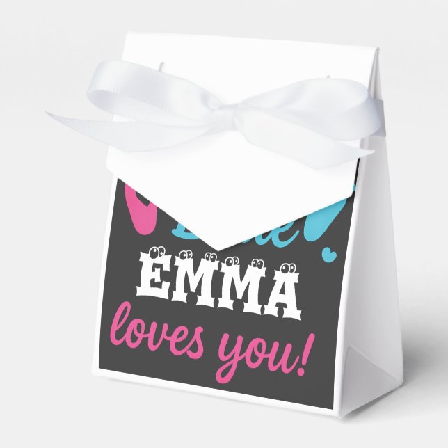 Personalized Gender Reveal Pink or Blue Baby Showe Favor Boxes (Front Side)