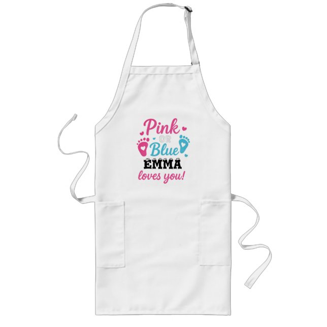 Personalized Gender Reveal Pink or Blue Baby Showe Long Apron (Front)