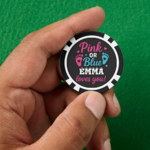 Personalized Gender Reveal Pink or Blue Baby Showe Poker Chips