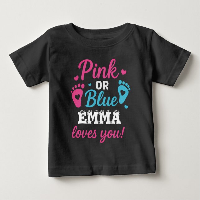 Personalized Gender Reveal Pink or Blue Baby Showe T-Shirt (Front)