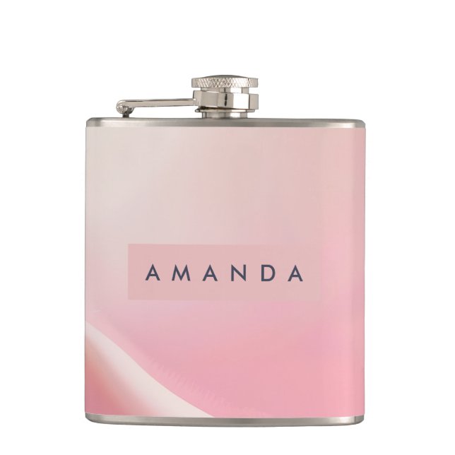 Personalized Gentle Pink Silk Wave Design Flask (Front)