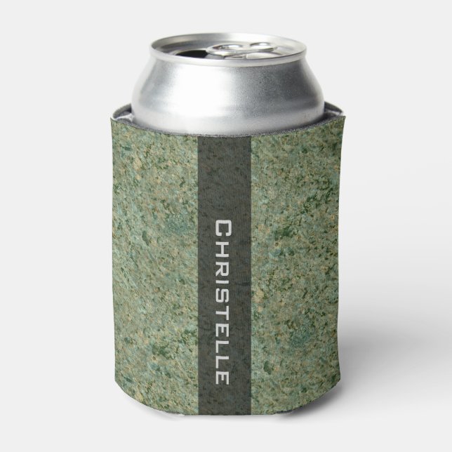 Personalized Geology Green Rock Texture with Name Can Cooler (Can Front)