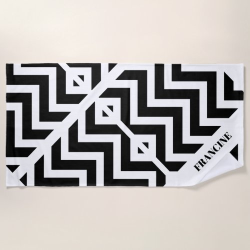 Personalized Geometric Black  White  Beach Towel