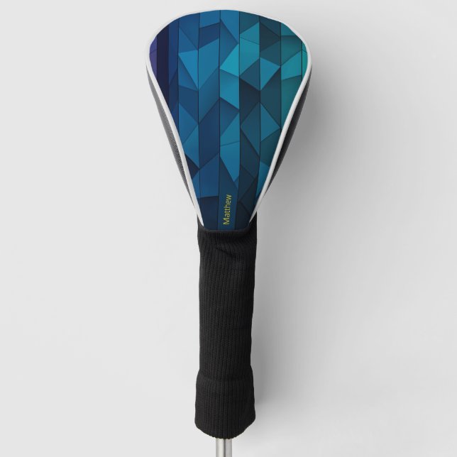 Personalized Geometric Blue and Teal Pattern Golf Head Cover (Front)