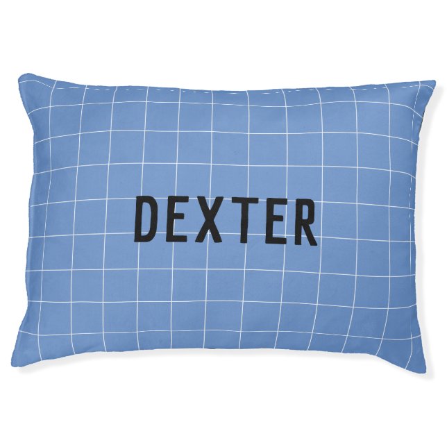 Personalized Geometric Blue Custom Name Dog Bed (Front)
