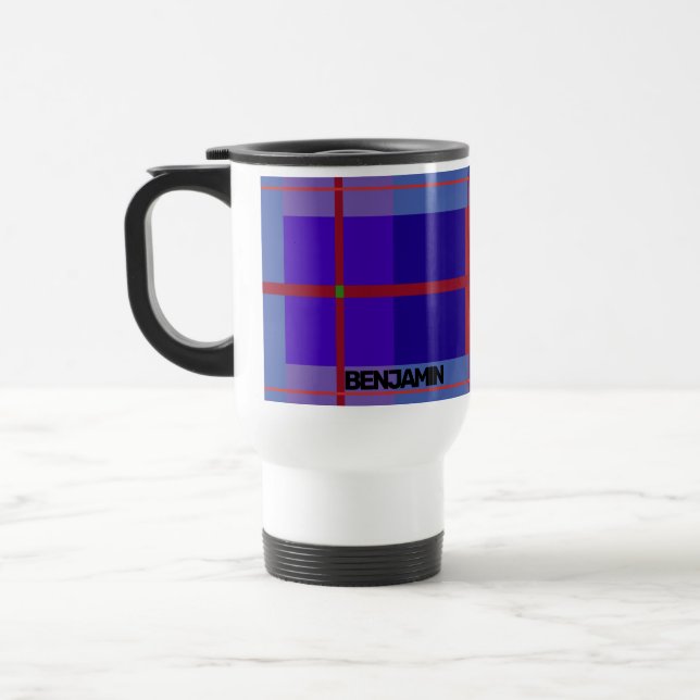 Personalized Geometric Blue/Red Stylish Travel Mug (Left)